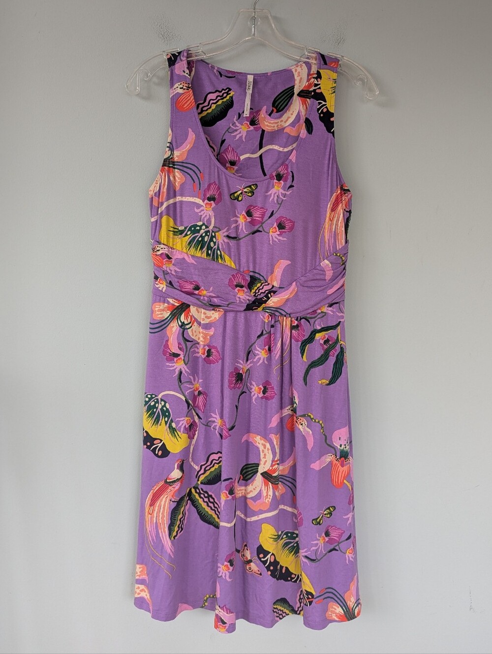 Soma Purple Floral Print Draped Empire Jersey Dress - Picture 7 of 13